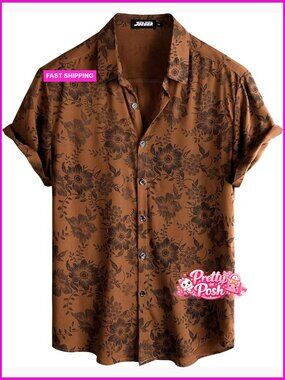 100% Rayon Hawaiian Shirt Short Sleeve Button Down Tropical Floral
